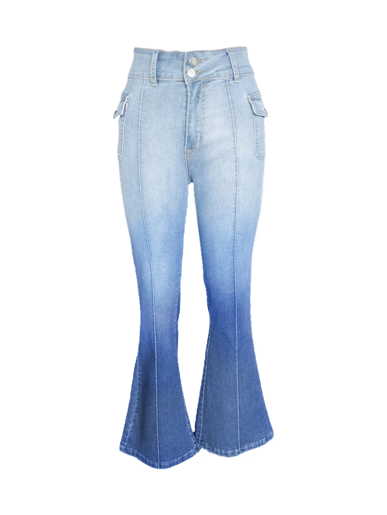 Celana Jeans Wanita High Waisted Ombre Flared Y2K Vintage Gradient Denim Slim Fit Bootcut Streetwear