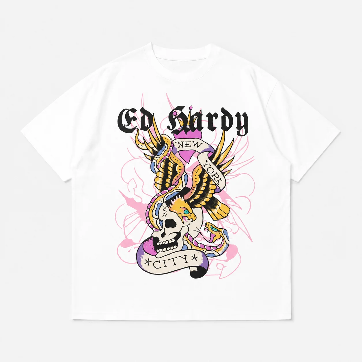 Ed Hardy Skull Snake Eagle New York City Print T Shirt Unisex Loose Oversized Harajuku Streetwear Cotton Summer Graphic Tee