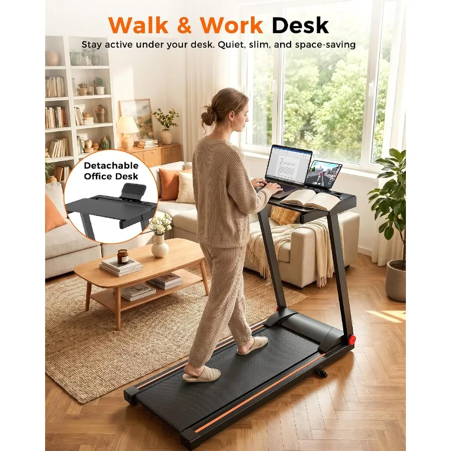 Home use walking pad treadmill with 5 incline, steel frame, black color, 300LB capacity, folding design, handle bar, 3.0 HP qui