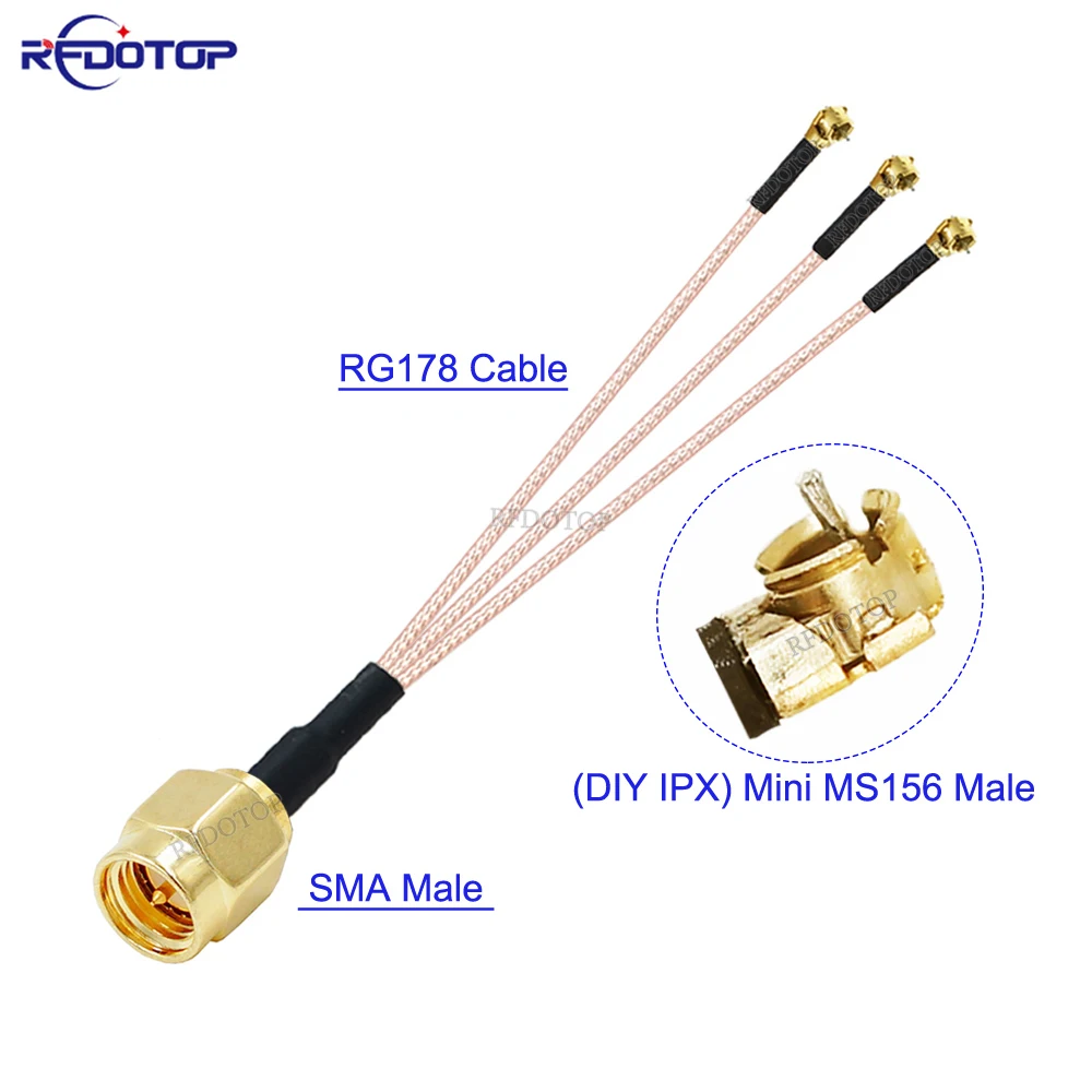 1Pcs RG-178 SMA Male to IPX DIY Mini MS156 Male Connector 1 to 3 Y Splitter Cable Pigtail WIFI Antenna Extension on Jumper