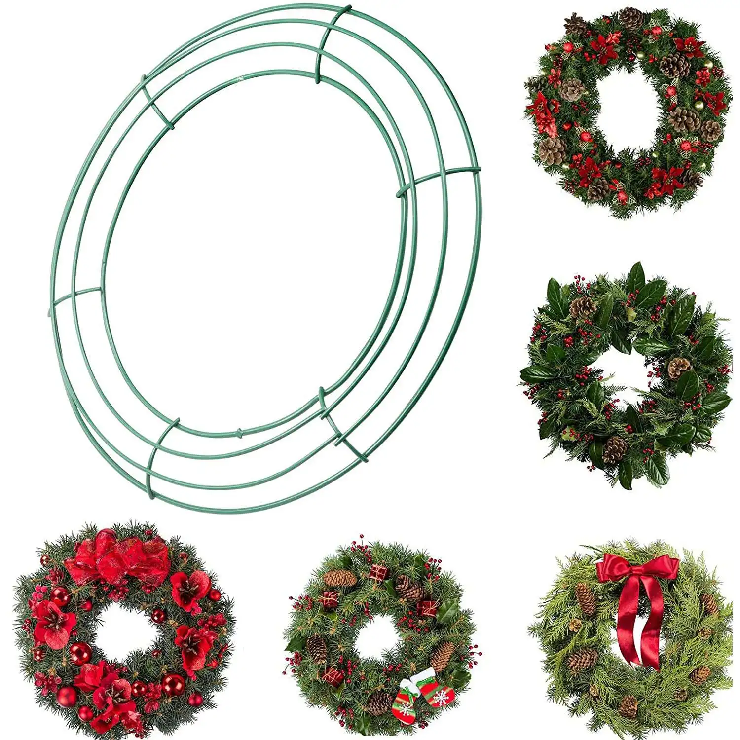 14 Inch Wire Wreath Frame Metal Round Wreath Form Making Rings Green for Christmas Party Home Decoration DIY Pack of 2