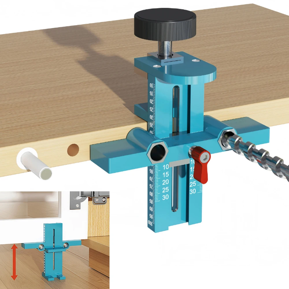 3 in 1 Cabinet Door Mounting Jig with Base, Quick Positioning Hole Opening Cabinet Door Installation Tool for Wall & Base