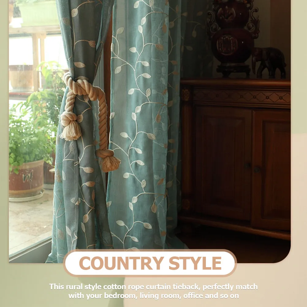 6Pcs Curtain Tiebacks Cotton Rope Rustic Style Simple Decorative Tiebacks No Drilling Needed Curtain Holders for Drapes Living