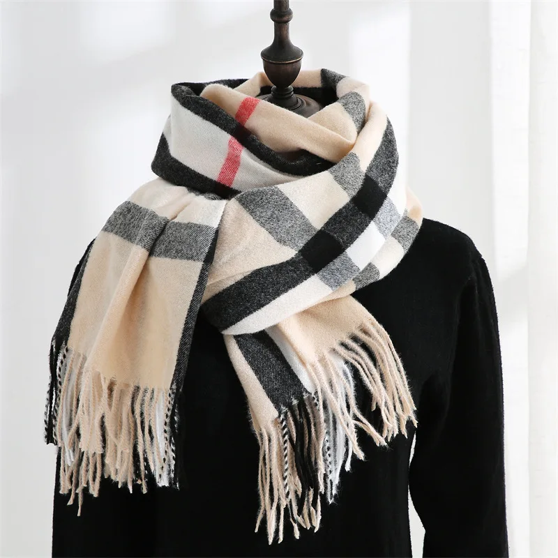 Fashionable Plaid Scarf for Women Autumn and Winter Imitation Cashmere Scarf Mid-length Warm Scarf Shawl Sweet Scarf Cute Scarf