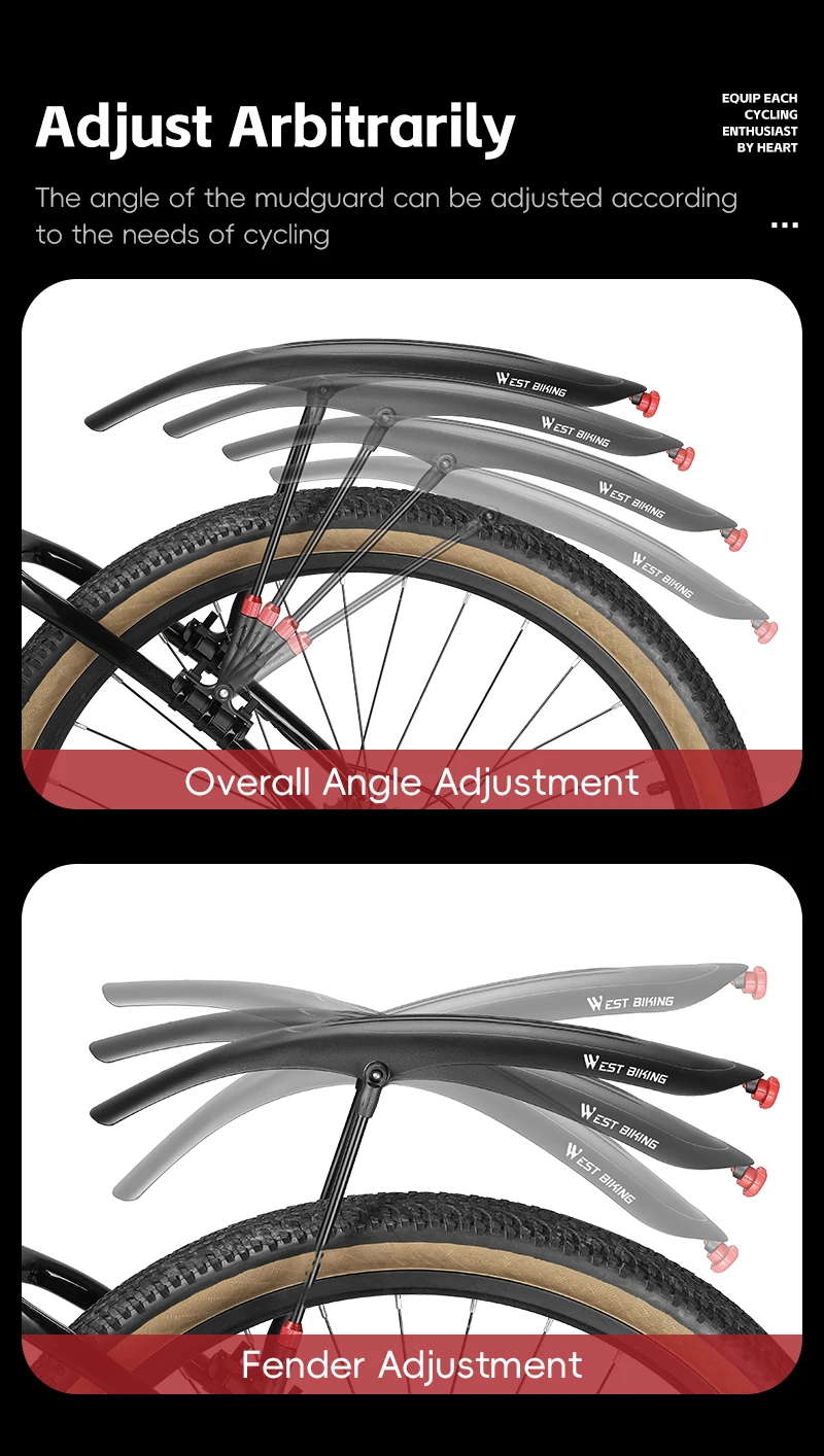 WEST BIKING Fahrrad-Schutzblech-Set für vorne/hinten mit Schnellverschluss und Rücklicht für 26-29 Zoll Mountainbike-Zubehör – Detail 6
