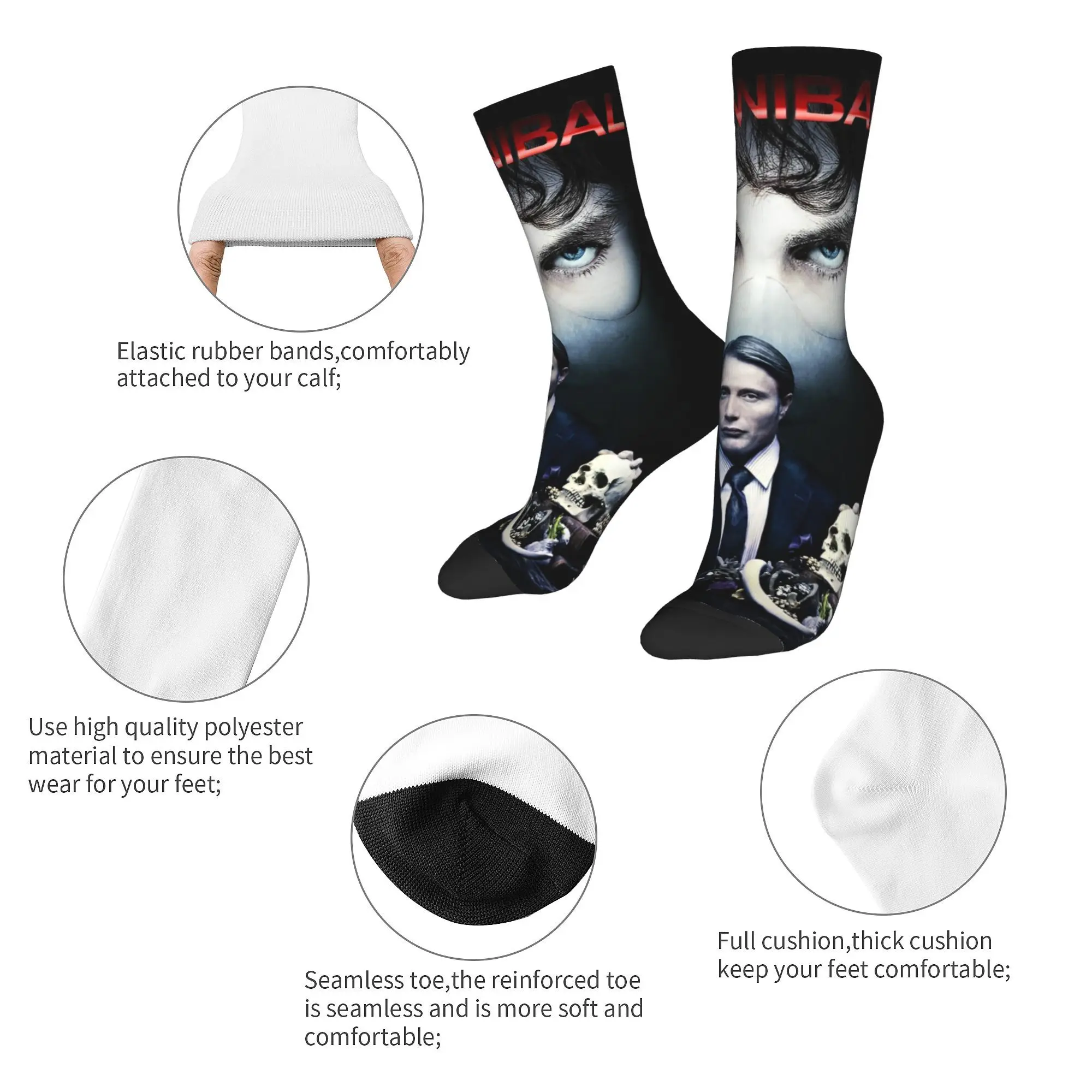 Cozy Unisex Socks hannibal Mads Mikkelsen horror movie Merchandise Cute  Skateboard Dress Socks All Seasons