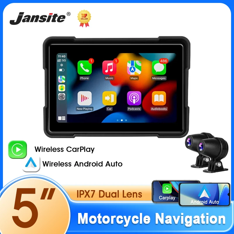 

Motorcycle DVR 5 Inch IP67 Waterproof Support Bluetooth Wireless Carplay Android Auto Dual Lens Recording DVR Monitor Navigation