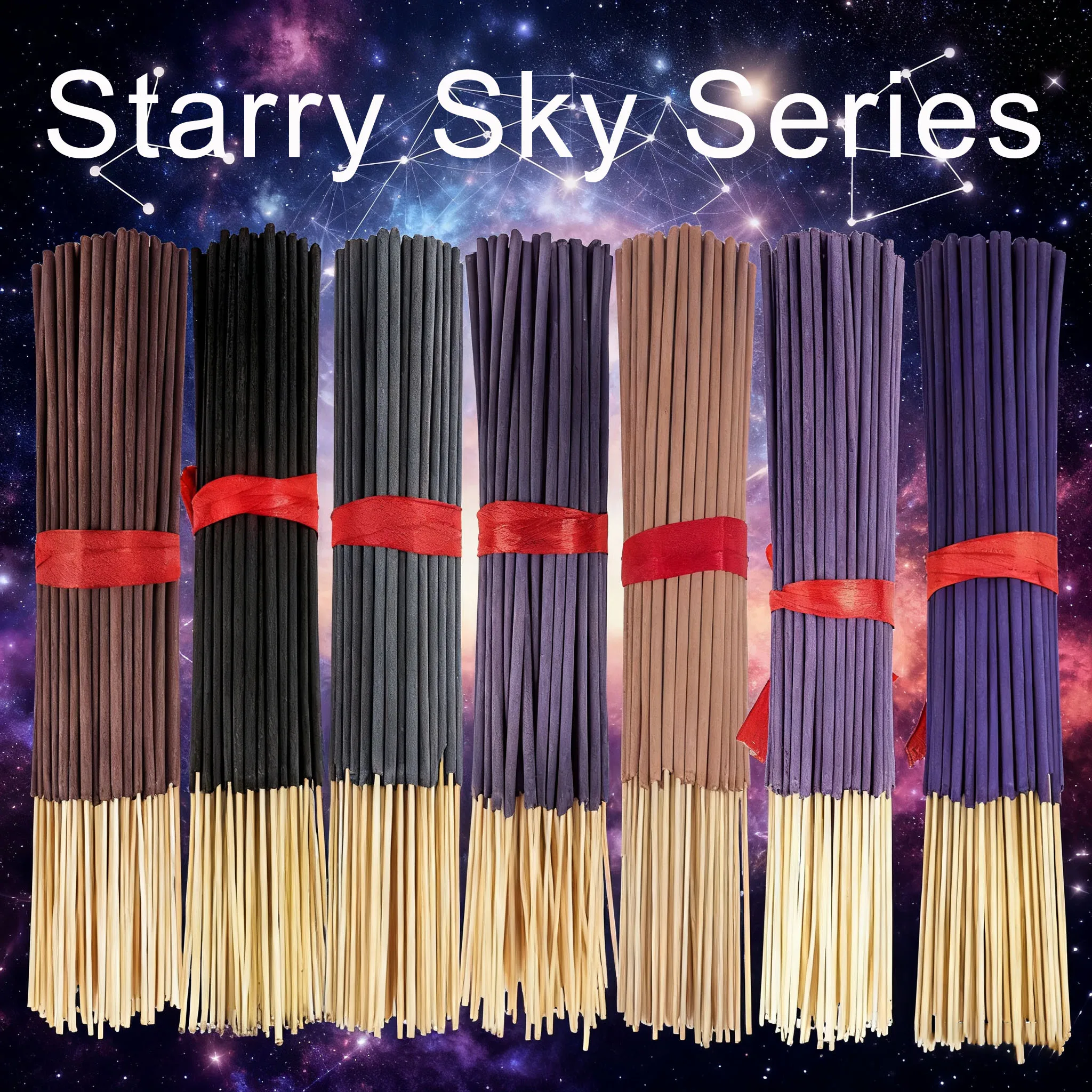 7 Sets of Beautiful Starry Sky Series Themed Vintage Handmade Incense Sticks, Made of Natural Incense Powder, Including Coffee, Cherry Blossom, Blueberry, Grape, Sandalwood, Vanilla, and Lavender Long-Lasting Scents, Suitable for Home Decoration, Yoga Gatherings, and Other Long-Lasting Fragrance Applications