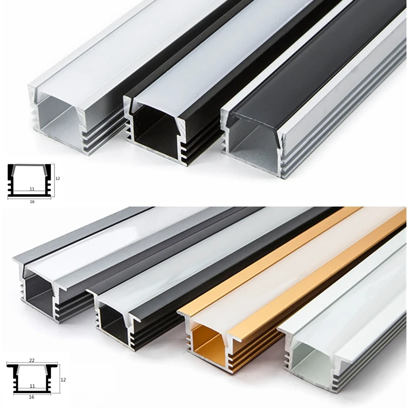 0.5m/1m 1612 profil aluminiowy LED styl YW wpuszczany czarny srebrny kanał dekoracja wnętrz liniowy diody na wstążce lampa na barek szafki