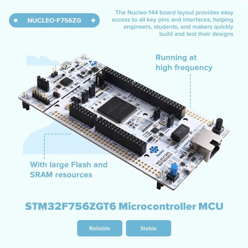 Carte de développement MCU ABUO NUCLEO-F756ZG STM32F756ZGT6, kit d'évaluation Nucleo-144 pour la prototypage rapide