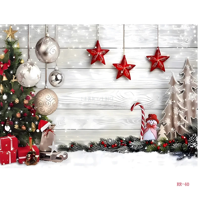 Merry Christmas Photography Backdrops Props Fireplace Pine Stage Birthday Decoration Winter Wonderful New Year Background RD-17