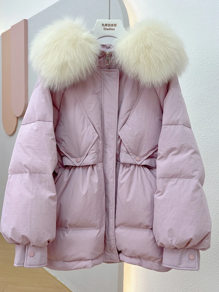 

2023 New Winter Style Slim Fresh Gentle and Ladylike Temperament Oversized fox Fur collar White Duck down Down Jacket Women