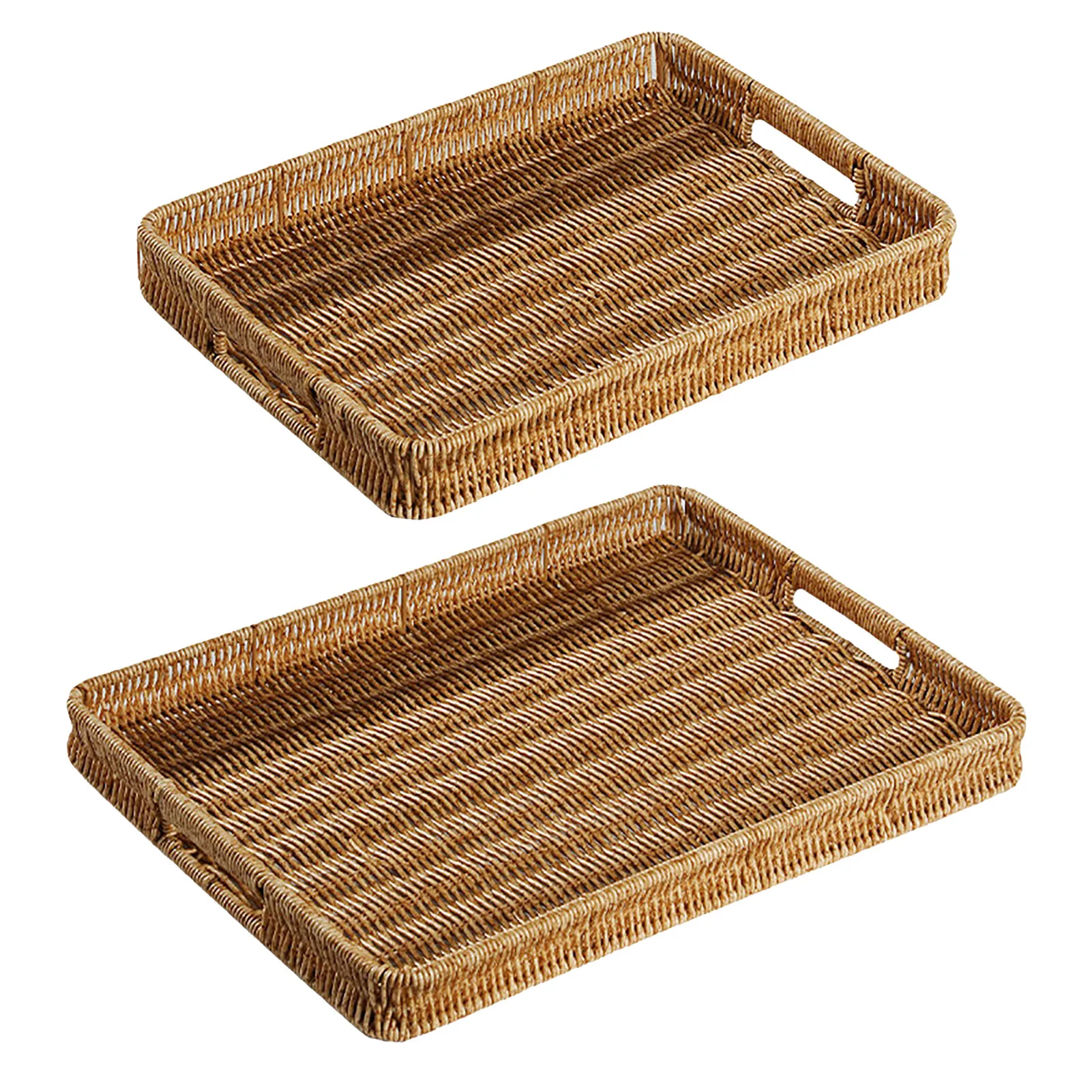 Rectangular Rattan Serving Tray Wicker Woven Basket Bathroom Tray Woven Bread Baskets With Handles Storage Basket For Parties