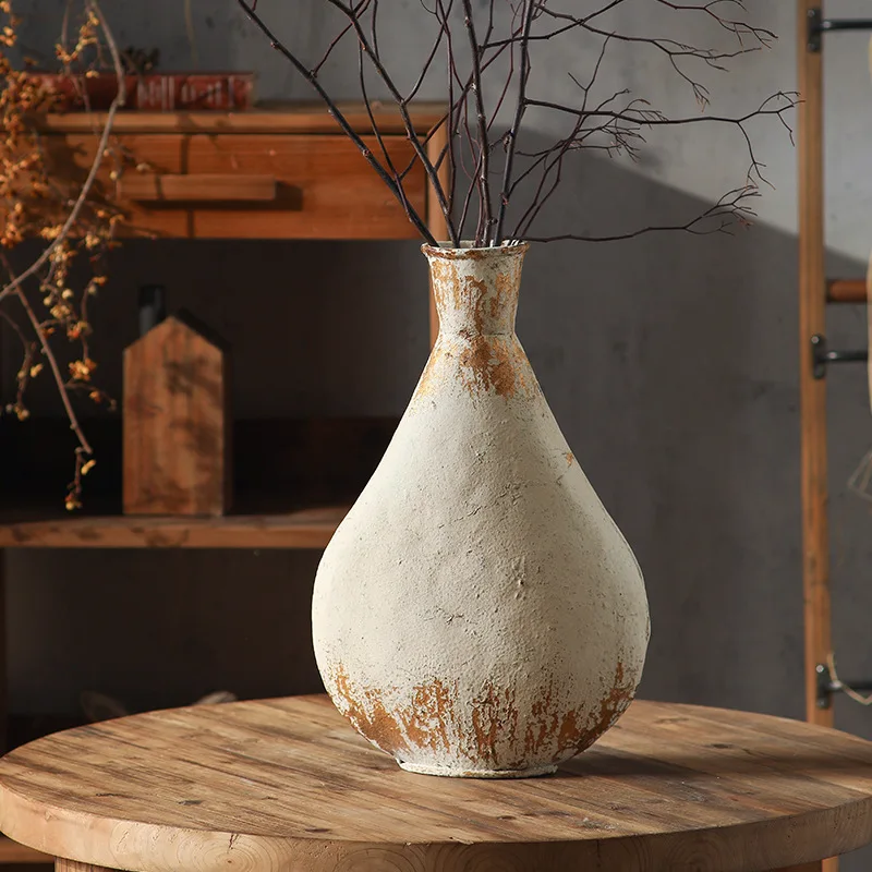 

Jingdezhen wabi sand wind resin vase B & B Tavern Teahouse with dried flowers decorative ornaments New Chinese handmade pottery