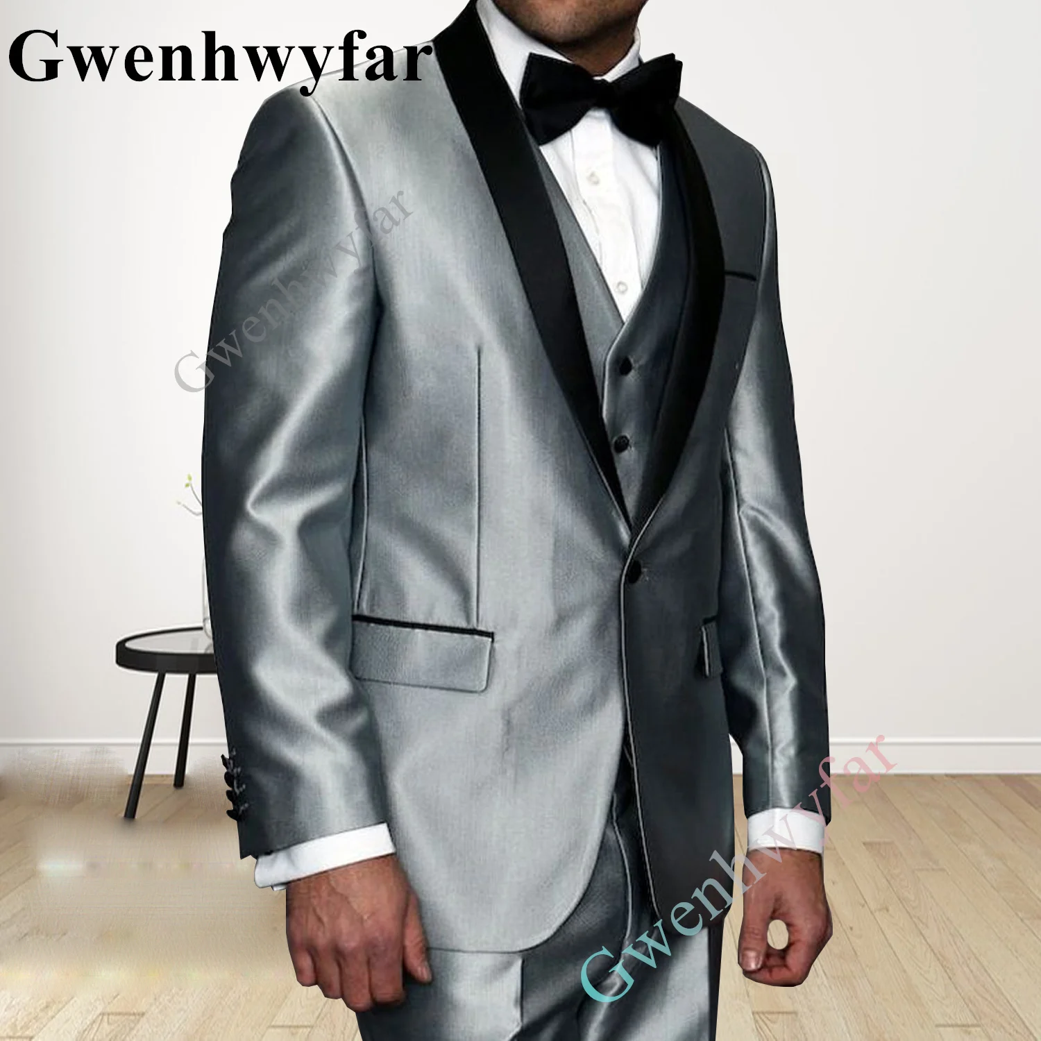 Gwenhwyfar Charcoal Grey Men's Suit Peaked Lapel 3 Pcs 1 Button Groom Tuxedos Wedding Suit For Men Set Custom Made (Jacket+Pant)