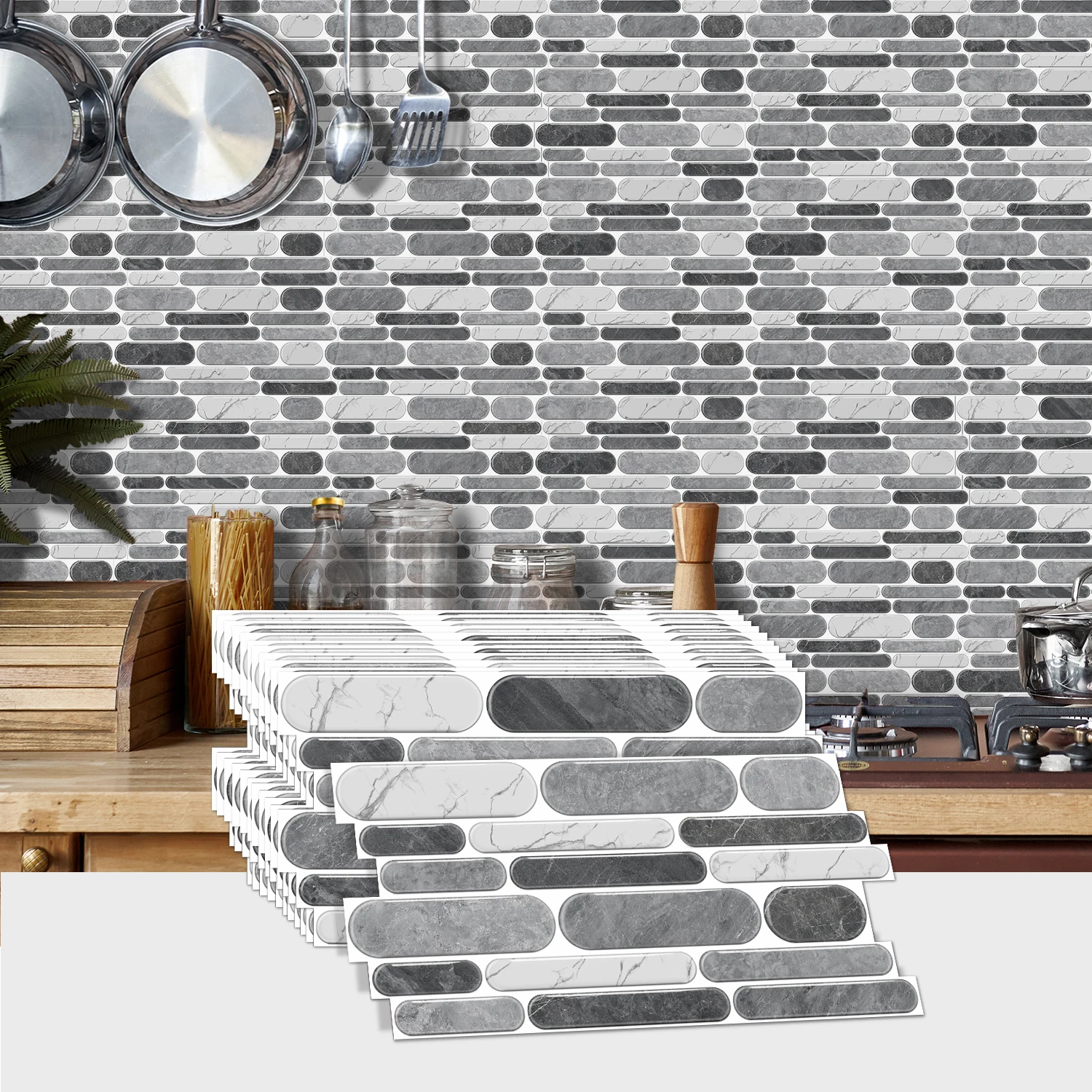 

(6/12/24/48PCS) Easy to install marble self-adhesive waterproof stickers, suitable for home wall decoration