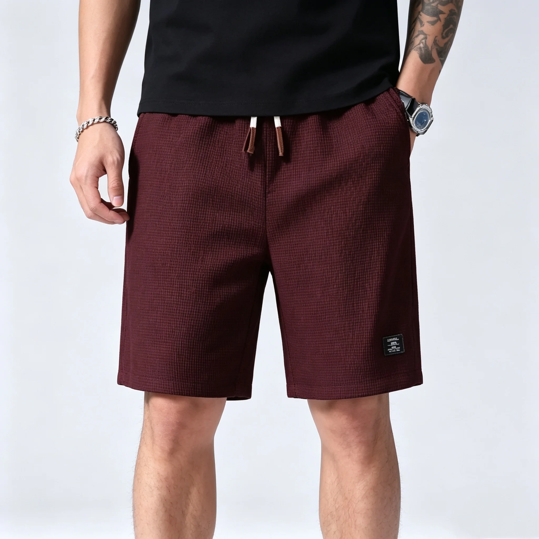 Men's Jacquard Casual Shorts Summer Harajuku Solid Sweatpants Fashion Men Short Pants Retro Men Clothes Roupas Streetwear New