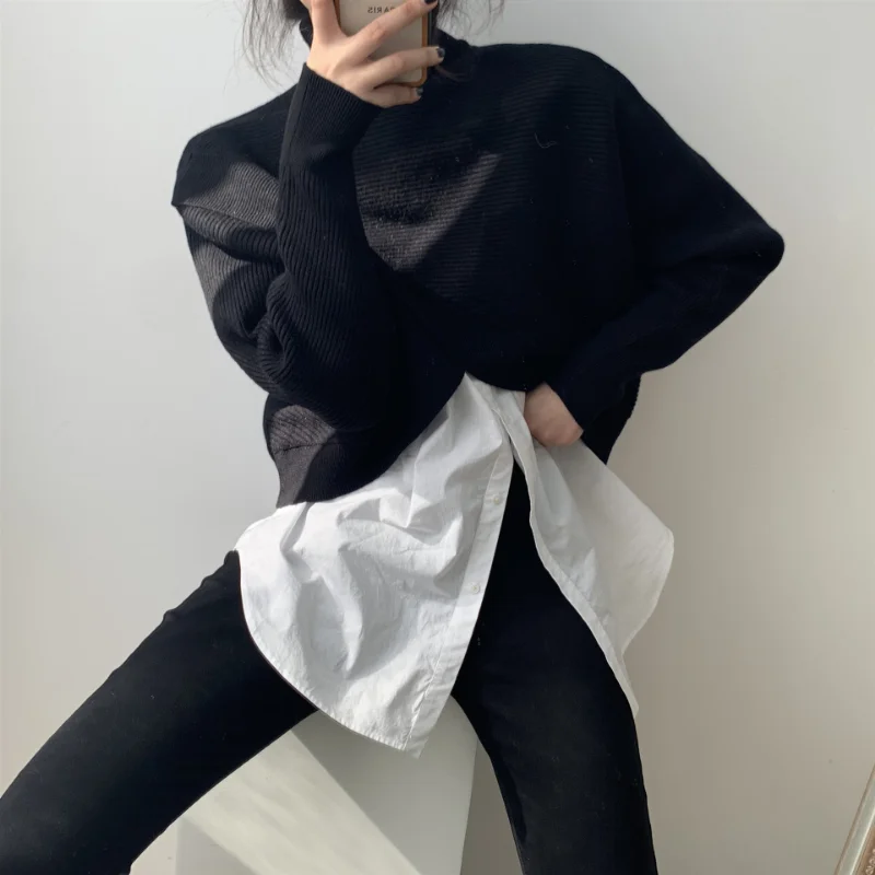 Matakawa Irregular Solid Women Sweaters Korean Fashion Chic Vintage Short Vests Autumn Winter Loose Casual Basics Pullovers