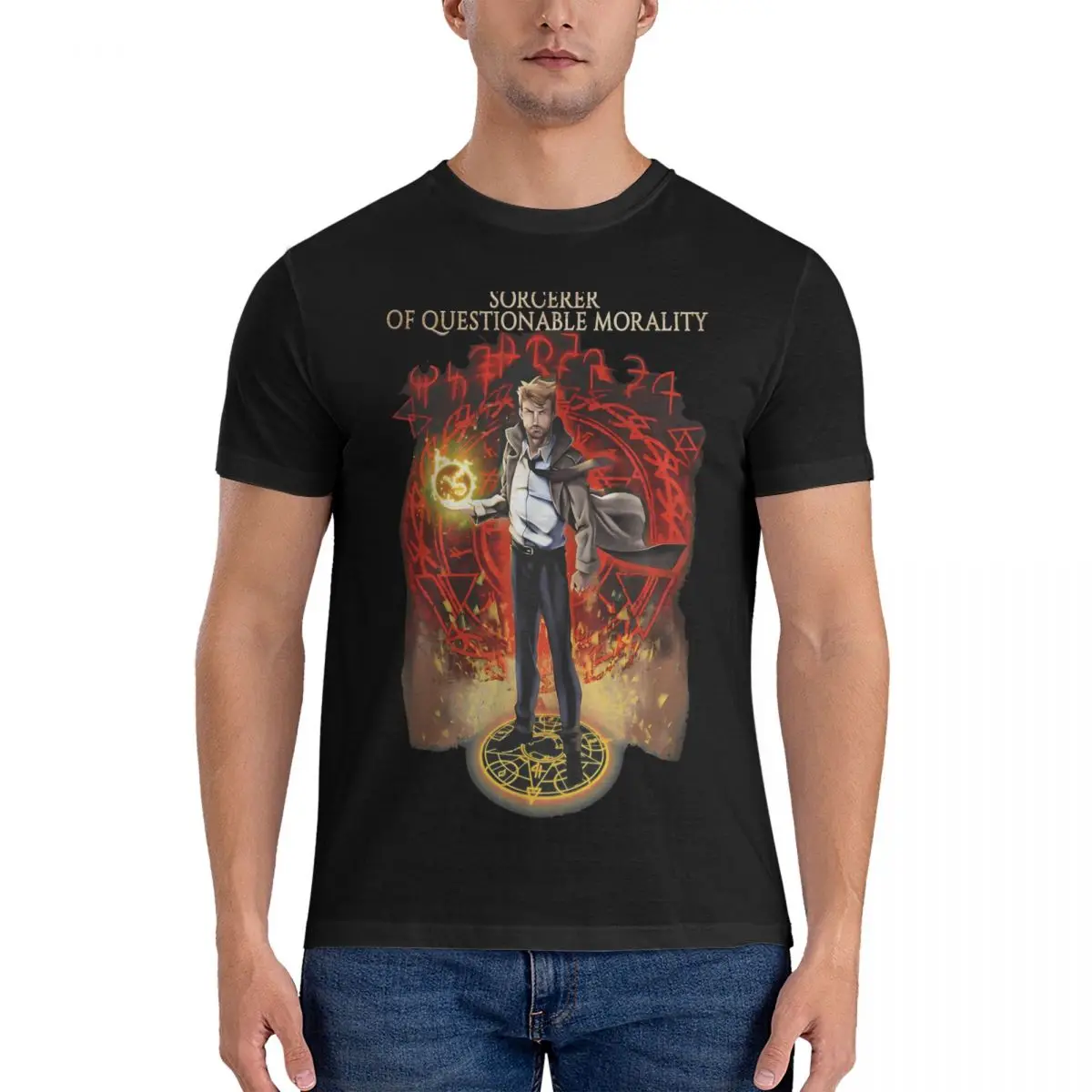 Camisetas Vintage de John Hellblazer para hombre, camisas de algodón puro con cuello redondo, camiseta de manga corta con estampado de loto, Tops 6XL