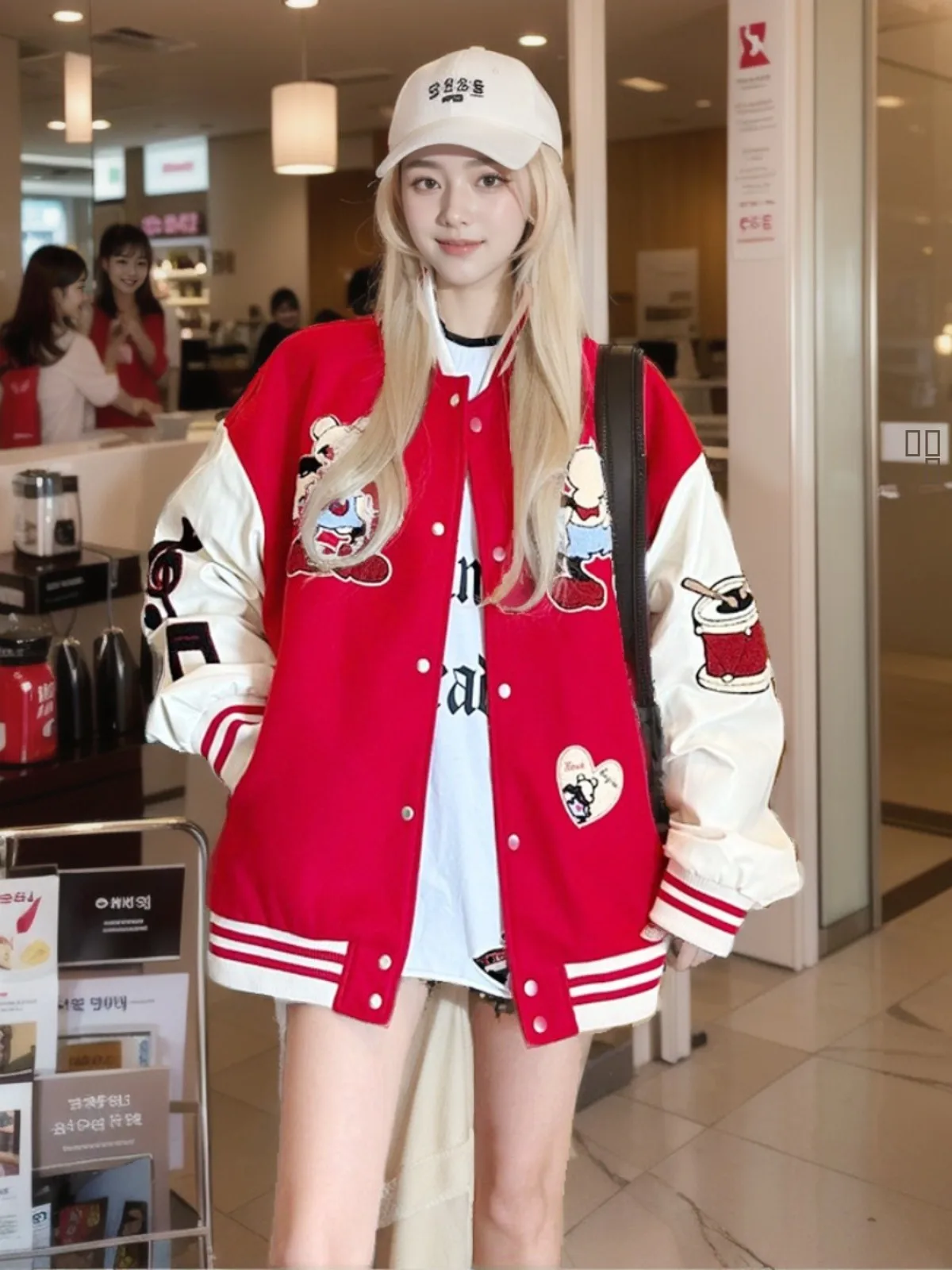 

Loose Couple Baseball Jaet Women's Autumn Winter Cotton Insert Faion Outerwear round Ne Zipper Closure Long Sve Coat