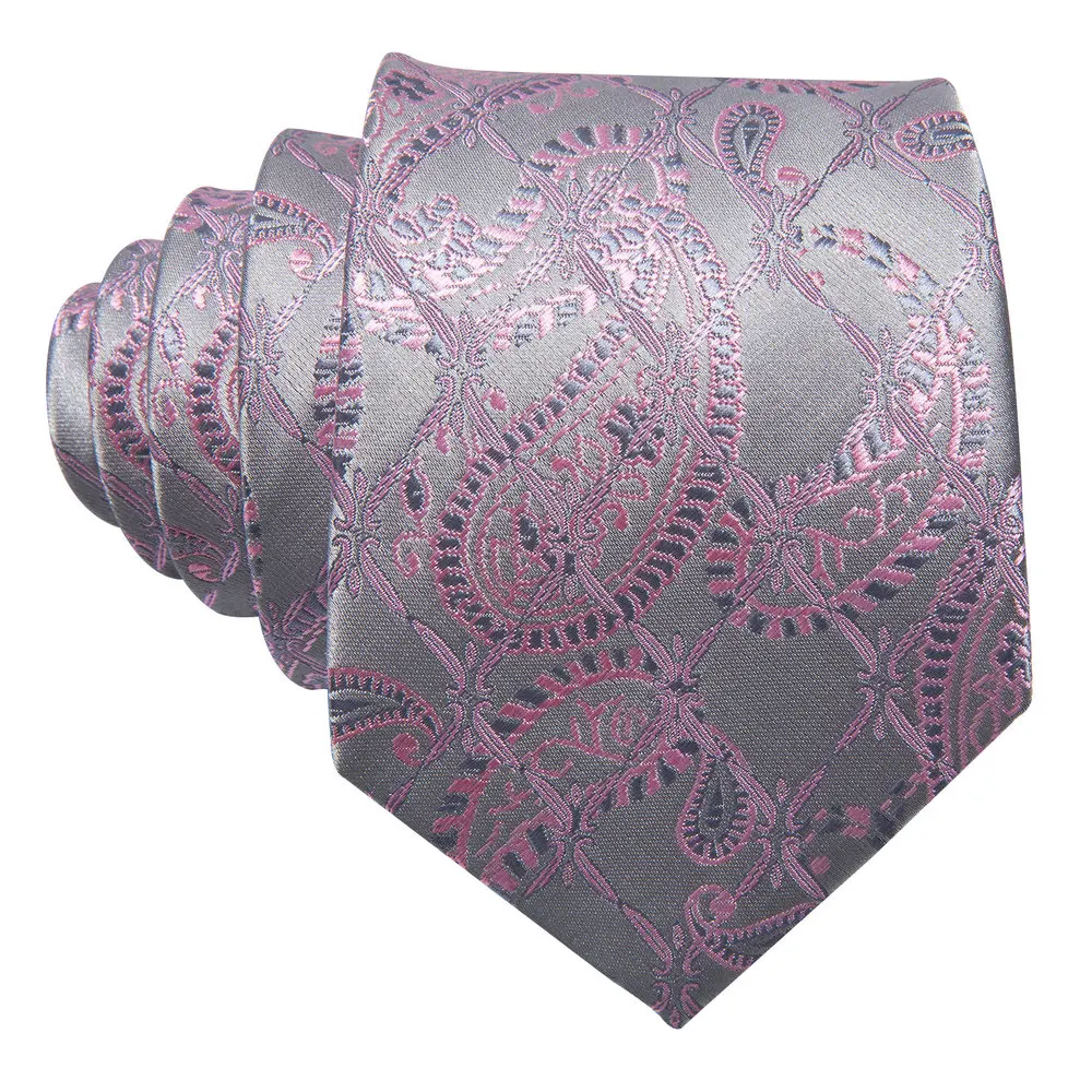 Corbatas de seda púrpuras elegantes para hombres, conjuntos de gemelos de pañuelo hechos a mano florales de alta calidad, diseñador de fiesta de boda de novio, Barry.Wang