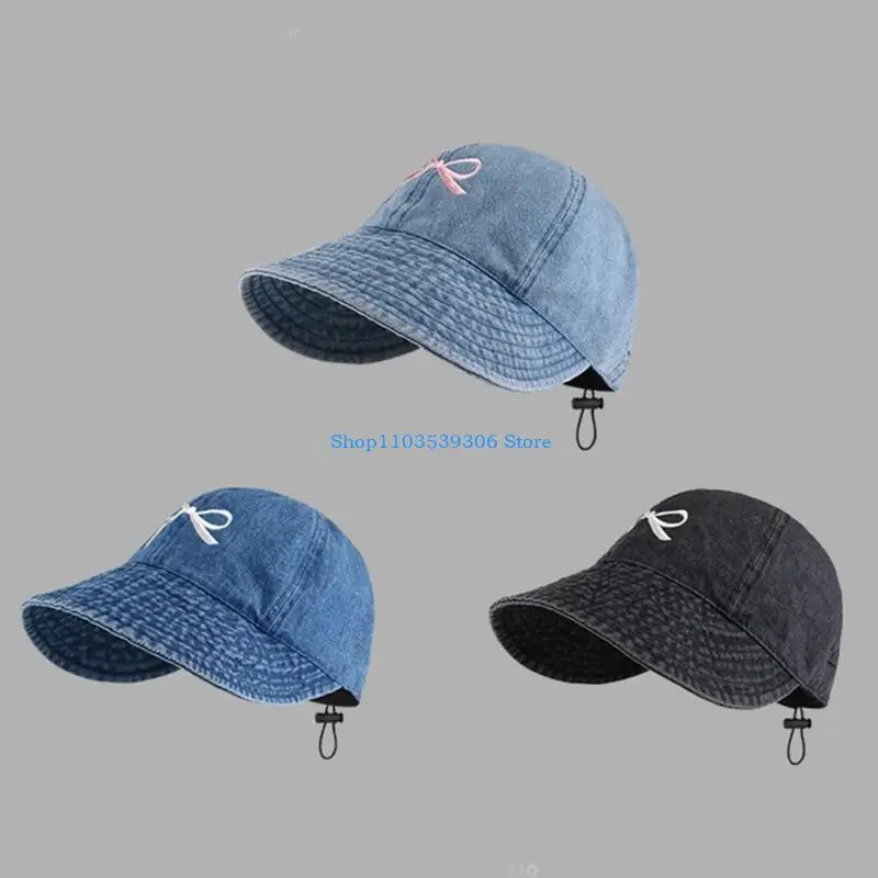 

400A Embroidered Bowtie Hat Adjust Wide Brims Baseball Hat Fashionable Fisherman Hat