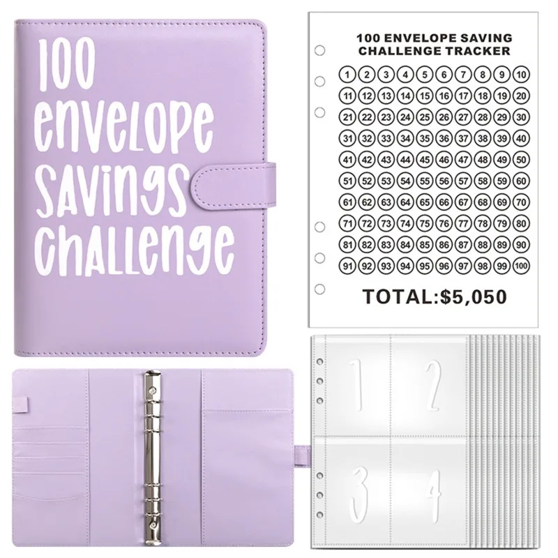 100 busta Challenge Binder Save saving Challenges raccoglitore a fogli mobili raccoglitore di Budget con buste in contanti organizzatore di denaro