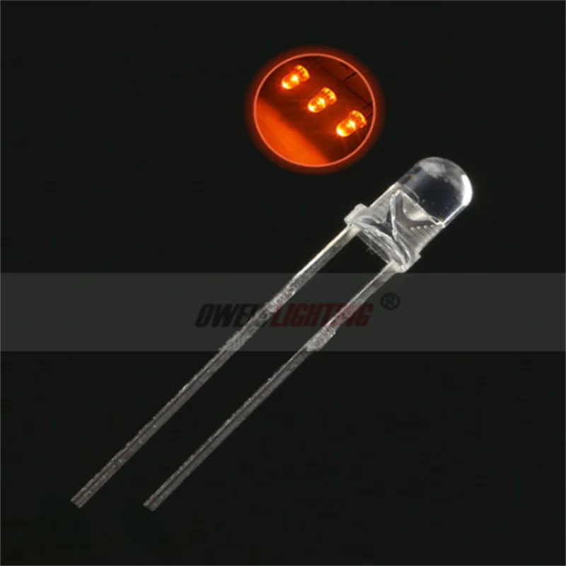 

1000pcs Orange Led 602-605nm 1000-1500mcd 2.0-2.2v Water Clear Round Head Ultra Bright Transparent Light Beads Lamp