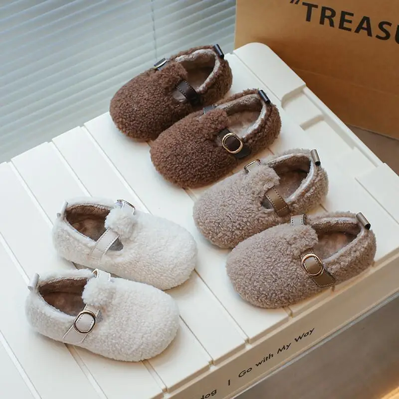 

Kawaii Casual Shoe Fashion Childrens Shoes Winter Kids Cotton Slippers Boys Girls Soft Sole Fluffy Lined Warm Booties Casual New