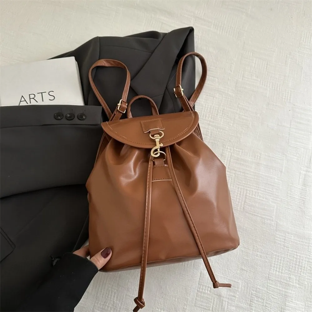 Casual Soft PU Leather Women's Backpack Solid Color Waterproof Leisure Travel Bag Large Capacity Double Shoulder Bag for Women