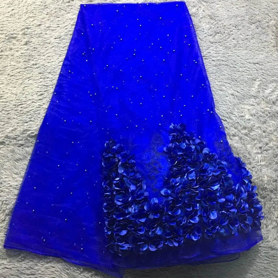 African Lace Fabric 2024 High Quality Lace Royal Blue Nigerian Lace Fabrics for Women French Beaded Embroidered 3D Fabric M23631