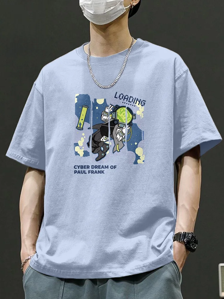 

Мужская летняя футболка свободного кроя из хлопка, синяя, с коротким рукавом, дышащая, комфортная, модная