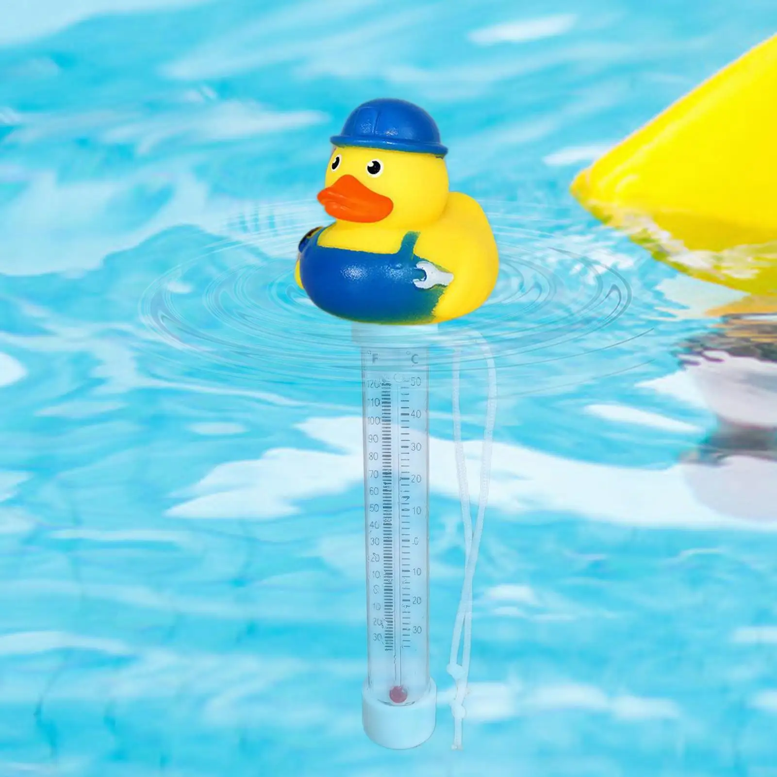 Rubber Duck Pool Floating Thermometer with String Temperature Gauge Hot Tub Water Temperature Meter for Swimming