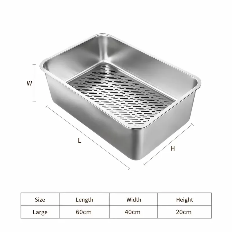 Large stainless steel cat litter box, high edge, deodorant, easy to clean, pet bathtub, multi-purpose pet supplies