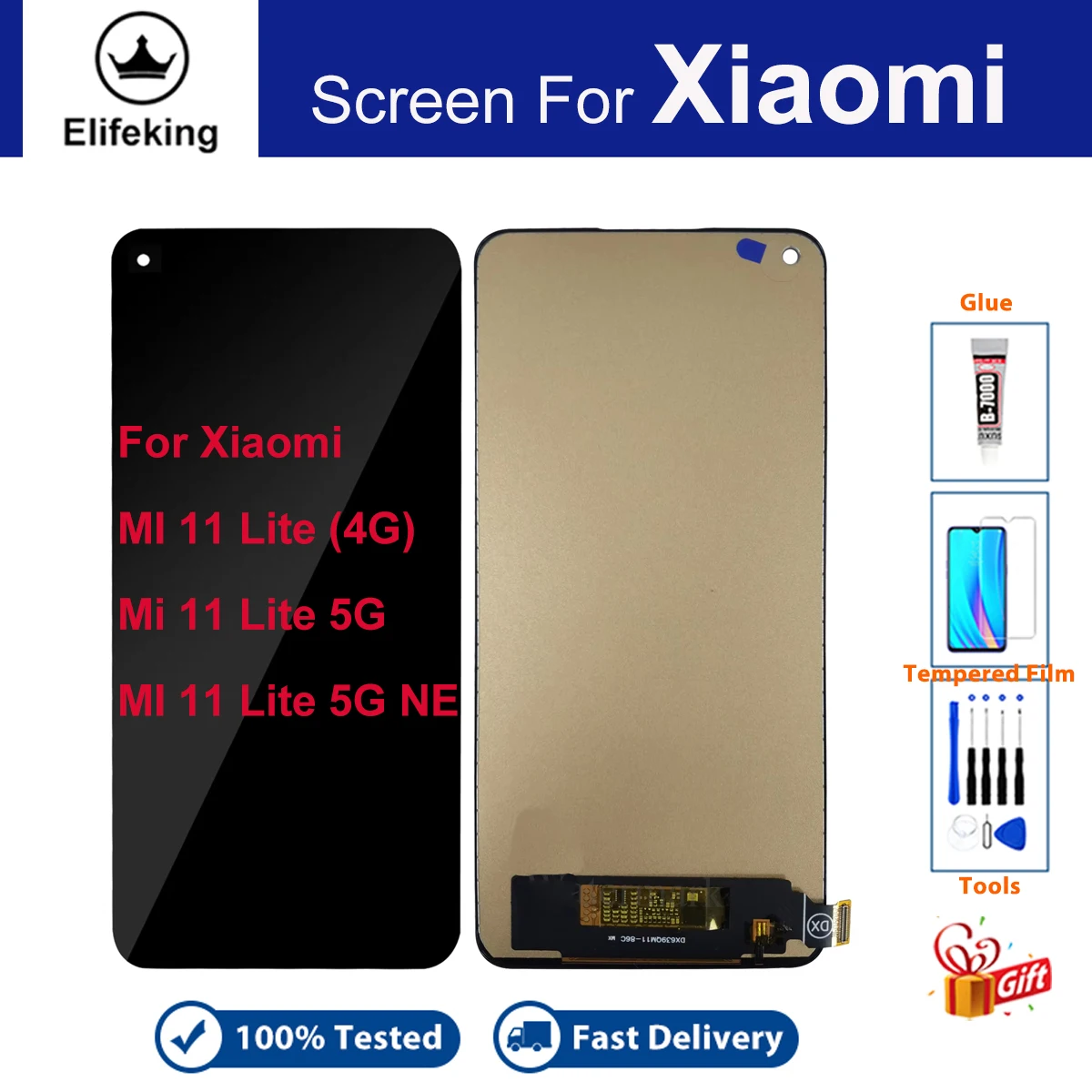 Tested Display For Xiaomi Mi 11 Lite 5G LCD Touch Screen M2101K9AG M2101K9C Digitizer Replacement Mobile Phone Repair Parts