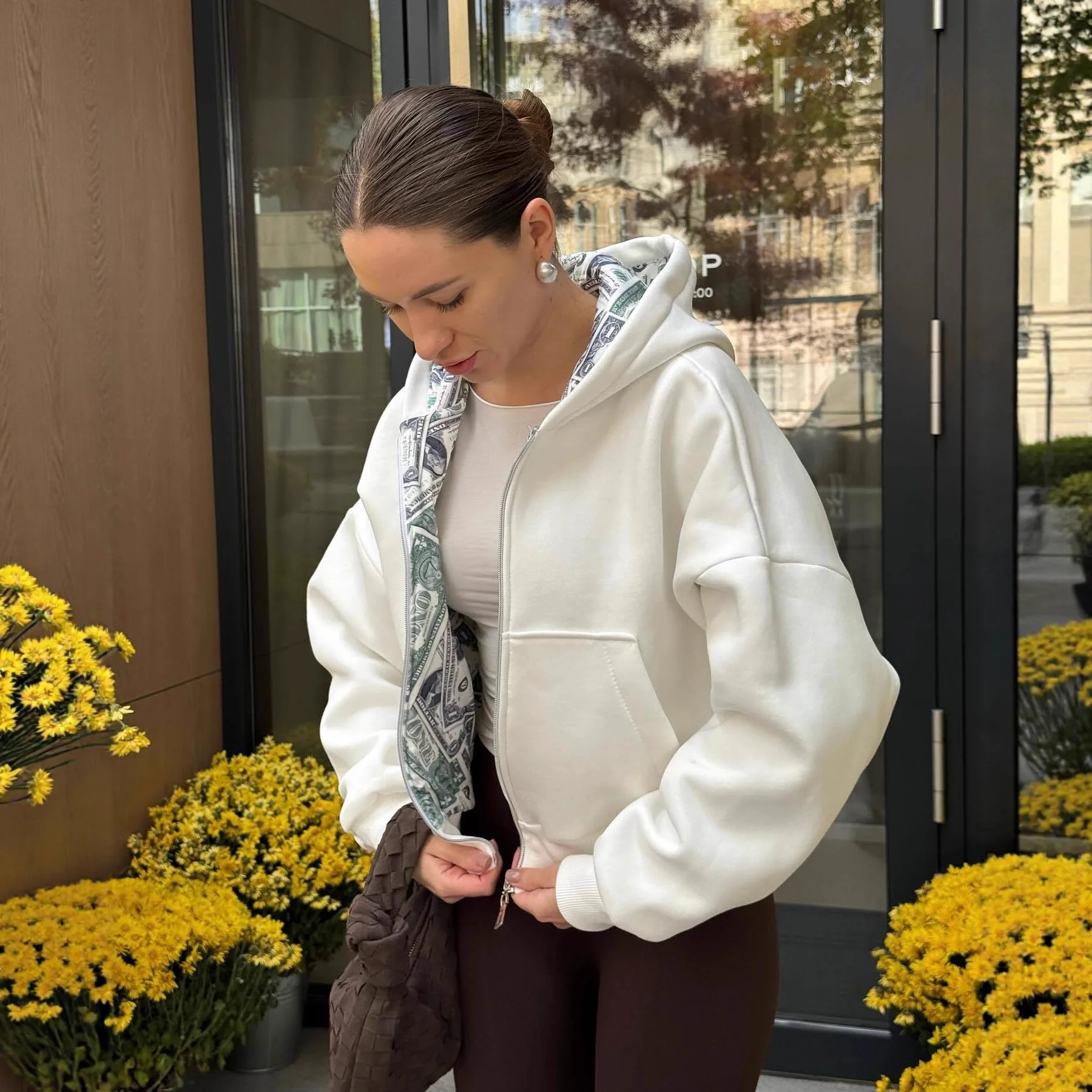 Outono e inverno quente dupla face moda impressão cardigan zíper camisola branca para homens e mulheres mesmo estilo moda casual topo