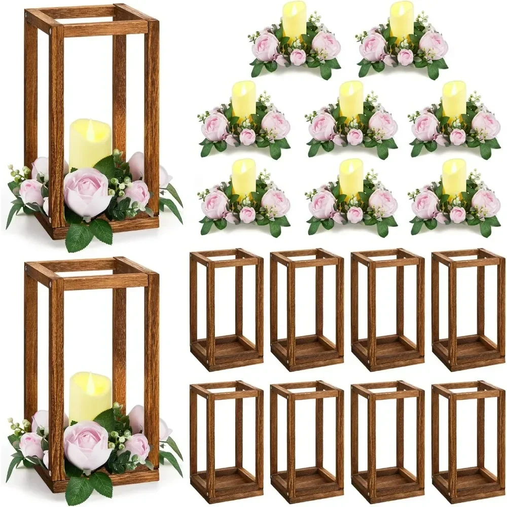 

Wooden Candle Holders Candles,30 Pcs Eucalyptus Wedding Lanterns Centerpiece,Rose Wreaths for Table Decorations Party Gift