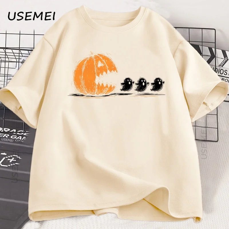 مضحك هالوين تي شيرت النساء الرجال اليقطين أكل أشباح تي شيرت مضحك شبح بو التي شيرت الخريف مخيف الموسم الجرافيك المحملة الملابس #2