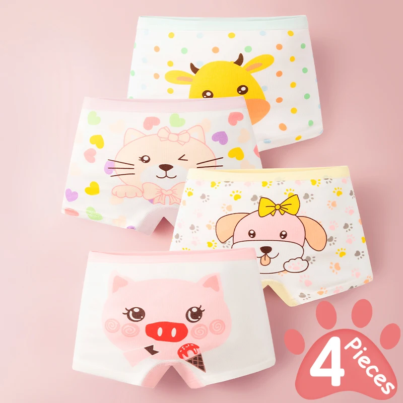 4PCS/set Girl Underwear Cotton Cute Cartoon Pet Children Shorts Cute Lovely Pink Underpants Soft Little Girls Kids Boxer Panties