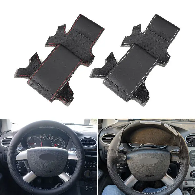 Car Inner Steering Wheel Cover Leather Trim For Ford Focus 2 2005-2011 Kuga 2008-2011 C-MAX 2007-2010 w/ Needles & Thread Kits