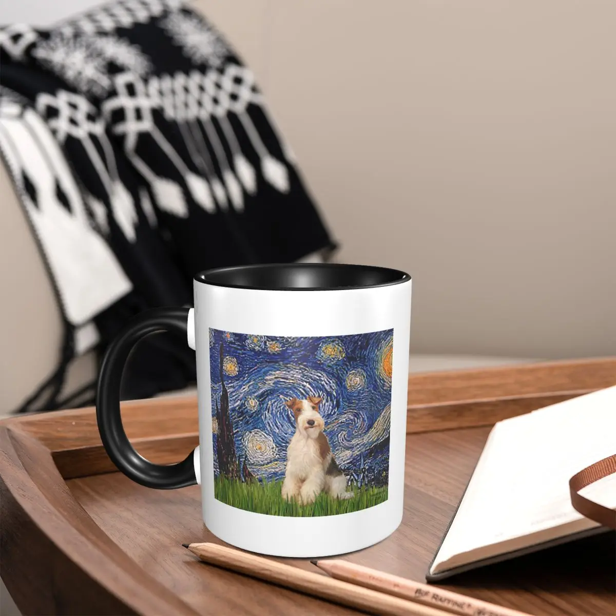 Starry Night Wire Fox Terrier Dog Mug Funny Ceramic Coffee Cups Tea Mugs Milk Cup Drinkware Gift for Friends