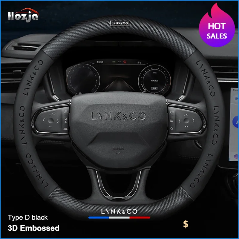 

3D Carbon Leather Car Steering Wheel Cover for Lynk&Co 01 2025 2024 2023 2022 2021 Sport non-slip Auto Accessories