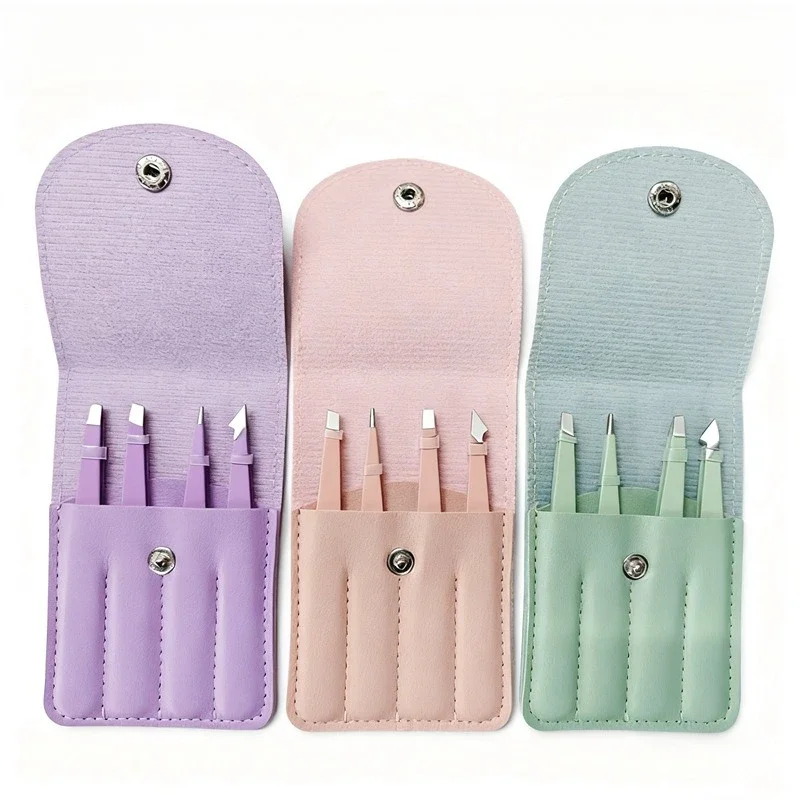 1/4 قطعة ملاقط من الفولاذ المقاوم للصدأ عدة ملاقط رمش الحاجب مع حقيبة التخزين ملاقط إزالة الشعر لصالون التجميل والاستخدام المنزلي