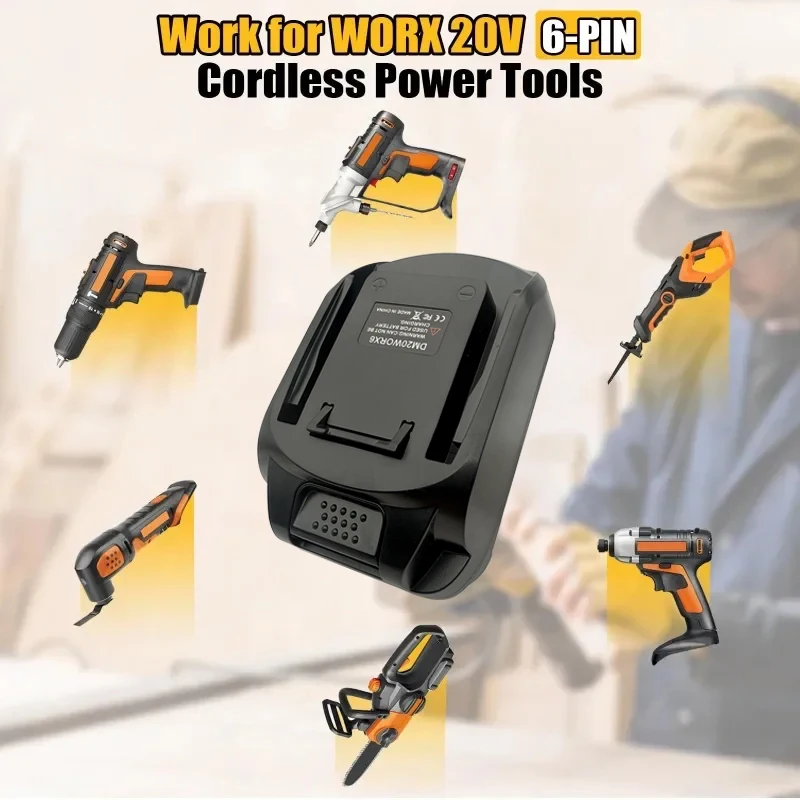 

Power Tool Accessories for Worx 20V 6 Pin Power Tools DM20WORX6 Adapter for Milwaukee for M18 for Dewalt 18V 20V Lithium Battery