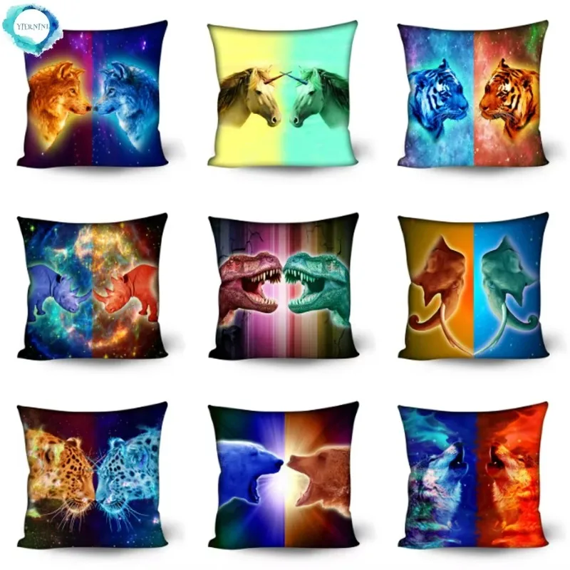 Patchwork Animal Print Cushion Cover Polyester Throw Pillow Cover Dinosour Eagle Tiger Cheetah Sofa Home Decorative Pillowcase