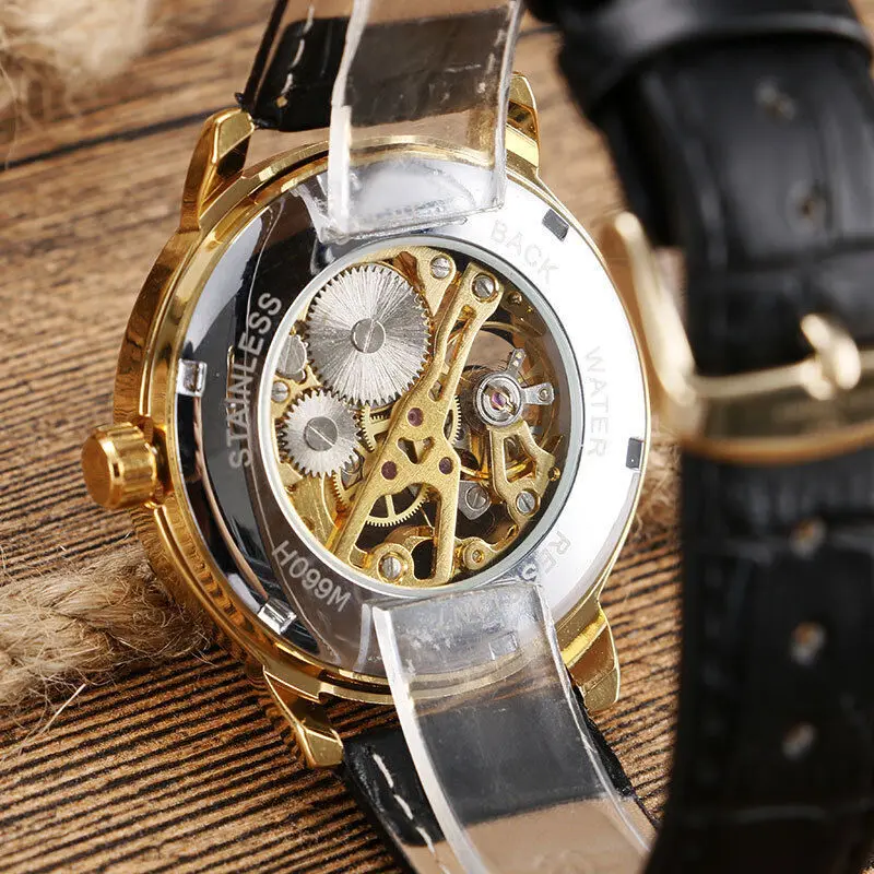 FORSINING Roman Numerals Leather Strap Hand Winding Mechanical Men Wrist Watch