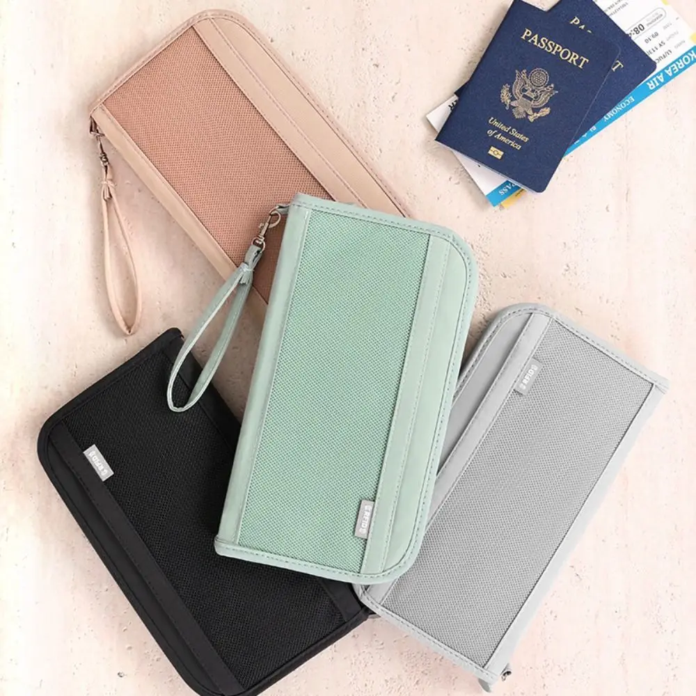 RFID Blocking Travel Wallet Large Capacity Cash Document Organizer Family Passport Holder Solid Color Anti-theft ID Card Case