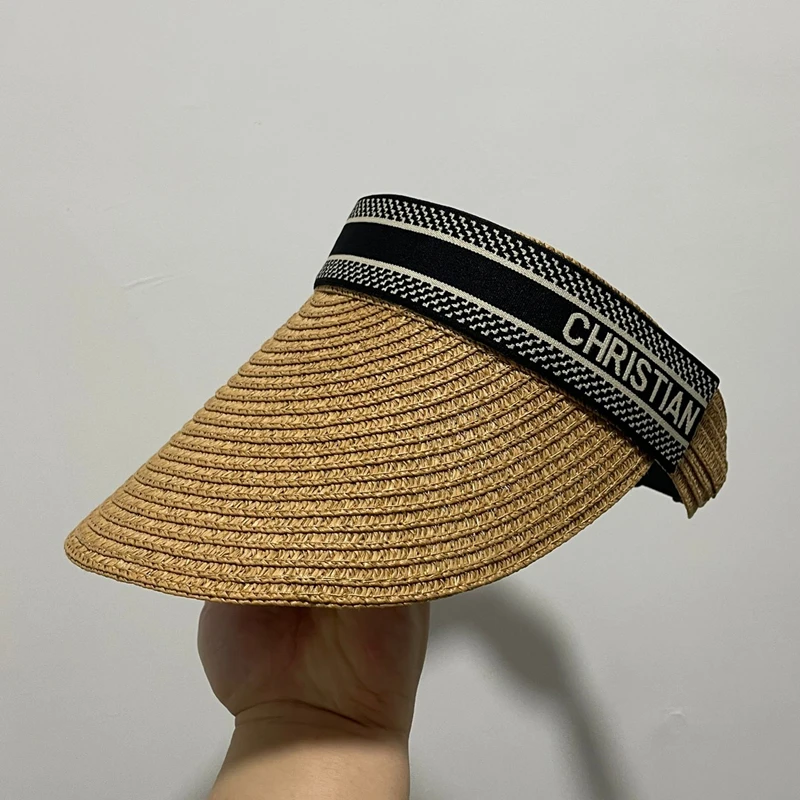 Sombrero de paja tejido a mano para mujer, gorro de viaje para playa, protección solar, Simple, ajustable, elástico, hueco, Top, Verano