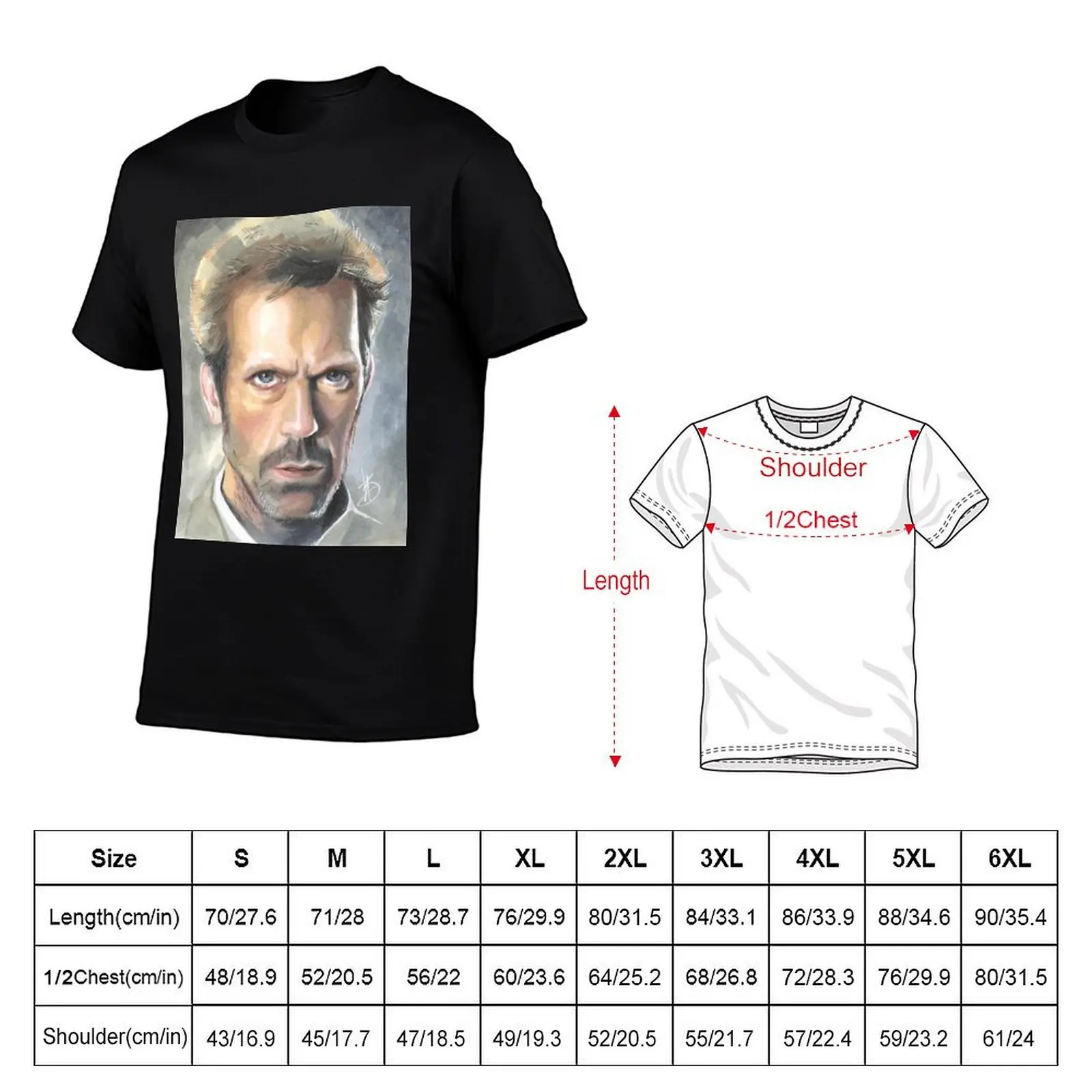 House, M.D. Hugh Laurie color portrait with markers T-Shirt cute clothes anime t shirts men clothes