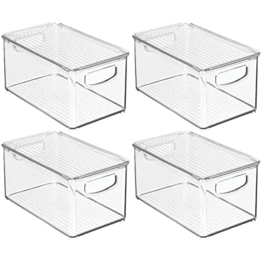 

Plastic Deep Stora in ox Container wit Lid and uilt-In andles - Orgazation for Fruit Snacks or Food in Kitcen Pantry Cainet or